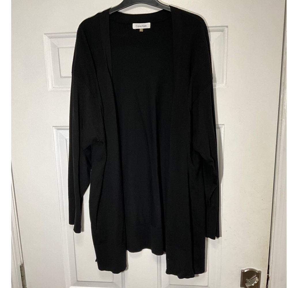 Calvin Klein Womens 2X Black Silk Blend Open Front Cardigan M3K2BTNC